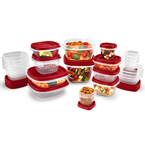 Rubbermaid 42-Piece Food Storage Containers with Lids, Salad Dressing and Condiment Containers, and Steam Vents, Microwave and Dishwasher Safe, Red (Pack of 21)