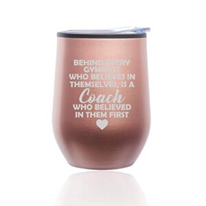 stemless wine tumbler coffee travel mug glass with lid gymnastics coach gift (rose gold)