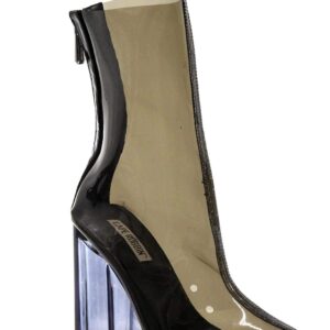 Cape Robbin Crystal Glaze Womens Perspex Lucite Clear Pointy Toe Chunky Heel Ankle Boots,Black,10