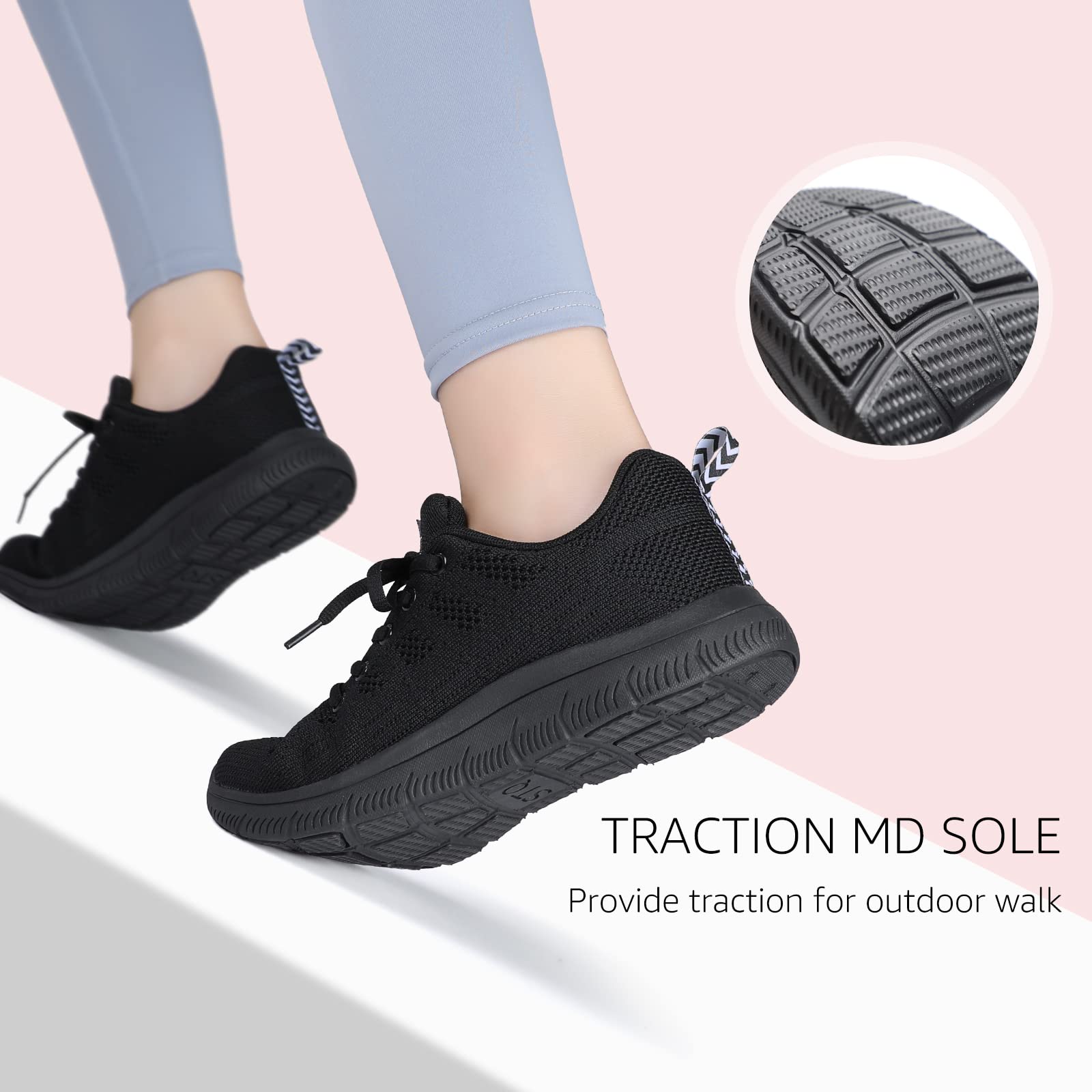 STQ Women Sneakers Fashion Lightweight Breathable Ladies Walking Shoes Black 8