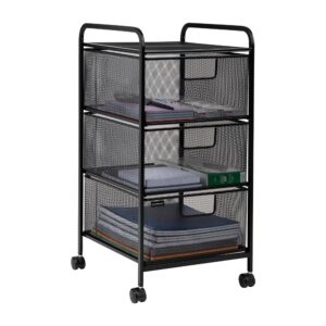 mind reader rolling storage cart, removable drawers, desk and bathroom organizer, metal mesh, 12.75"l x 13.25"w x 25"h, black