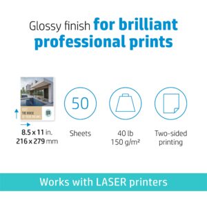 HP Enhanced Business Paper, Glossy, 8.5x11 in, 40 lb, 50 sheets, works with laser printers (4WN09A), White