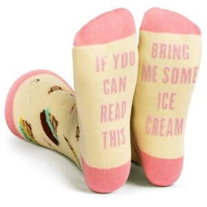 lavley if you can read this, bring me funny socks - novelty gifts for men, women and teens (us, alpha, one size, regular, regular, ice cream)