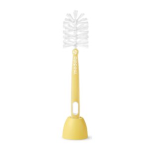 medela quick clean bottle cleaning brush, adapts to breast pump parts and baby bottles, multifunctional tip for cleaning nipples and small parts, white,golden