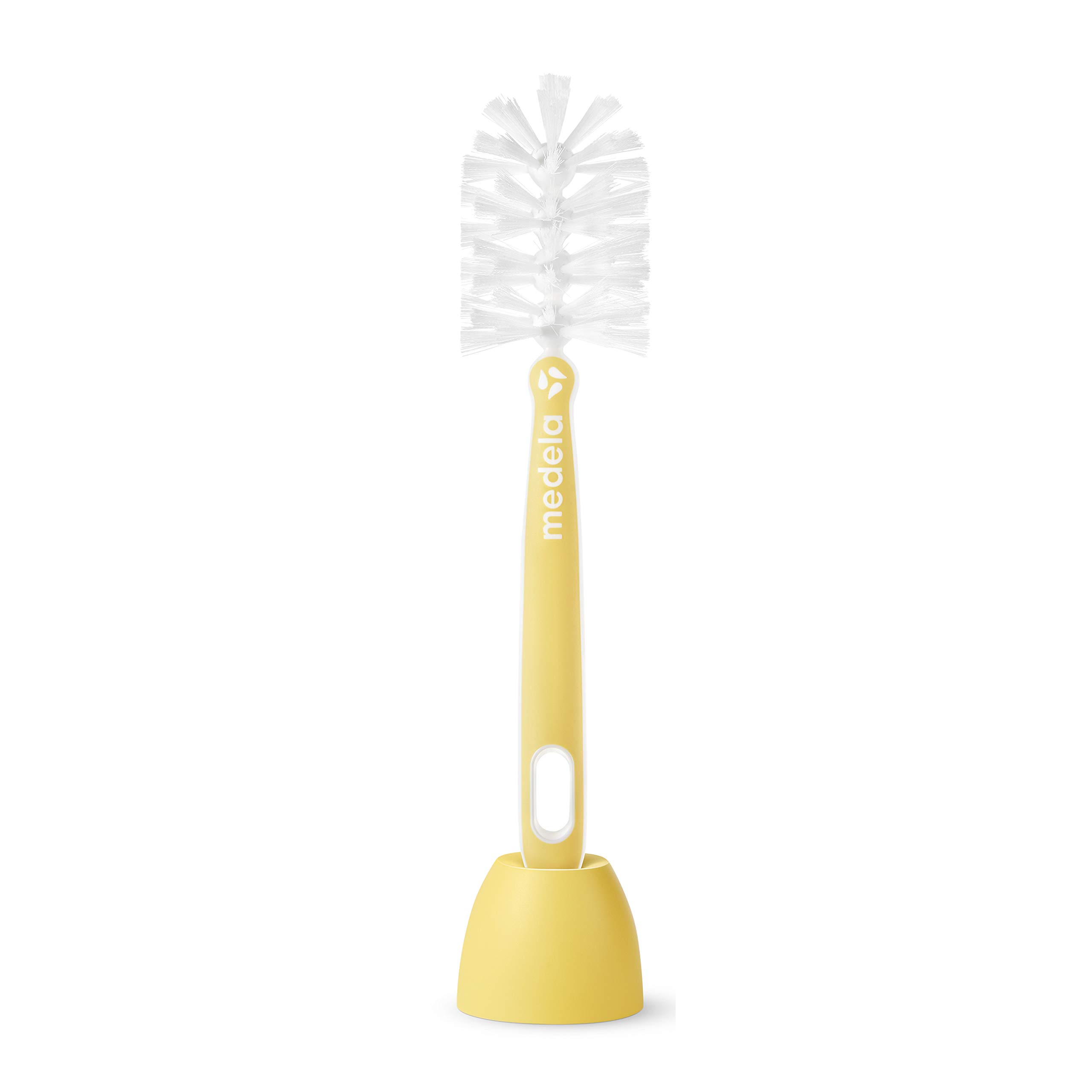 Medela Quick Clean Bottle Cleaning Brush, Adapts to Breast Pump Parts and Baby Bottles, Multifunctional Tip for Cleaning Nipples and Small Parts, White,golden