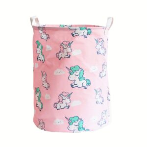 unicorn hampers large storage baskets canvas kids laundry hampers collapsible home organizer containers for girls baby nursery room holiday decor, pink
