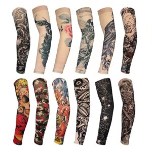 hoveox 12 pcs temporary tattoo sleeves set body art arm stockings protector arts fake halloween tattoo for men women