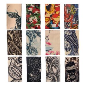 HOVEOX 12 Pcs Temporary Tattoo Sleeves Set Body Art Arm Stockings Protector Arts Fake Halloween Tattoo for Men Women