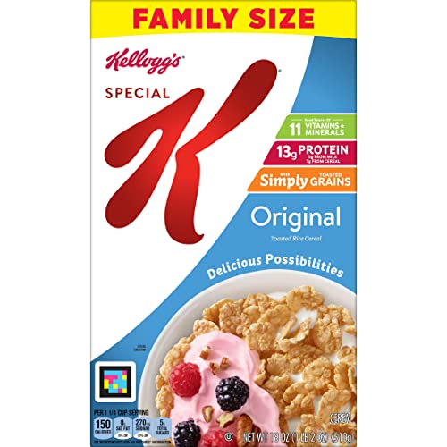 Kellogg's Special K, Breakfast Cereal, Original, Made with Folic Acid, B Vitamins, and Iron, Value Size, 18oz Box(Pack of 6)