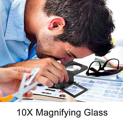 10X 28mm Mini Three-Folding 10X Magnifier Zinc Alloy Magnifier Magnifying Glass with Scale for Textile Optical Jewelry Tool, Pack of 3