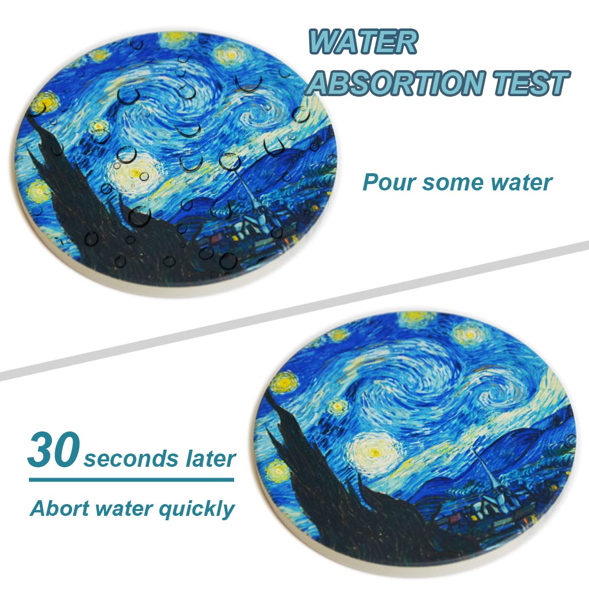 Coasters for Drinks Ceramic Van Gogh Art Coasters Set - Use 6 Famous Van Gogh Paintings, Unique Housewarming Gifts for New Home Decorative by WOWDING