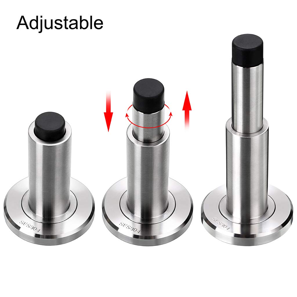Sumnacon 3 Pcs Sturdy Adjustable Door Stoppers - Stainless Steel Modern Door Stops with Rubber Buffer, Wall Mounted Metal Doorstops with Hardware for Home Office, Silver
