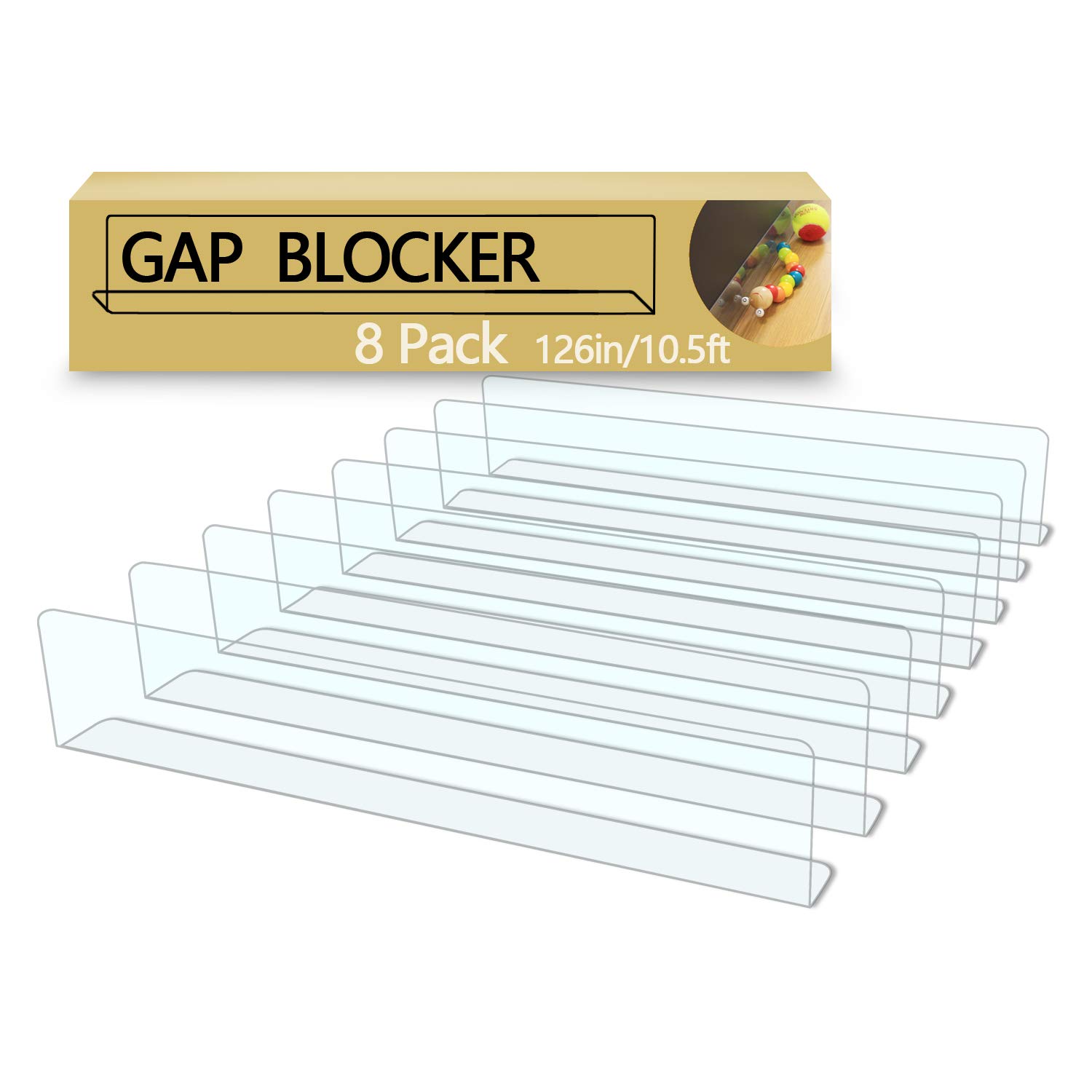 8-Pack Toy Blocker, QIYIHOME Gap Bumper for Under Furniture, BPA Free Safe PVC with Strong Adhesive, Stop Things Going Under Sofa Couch or Bed, Easy to Install