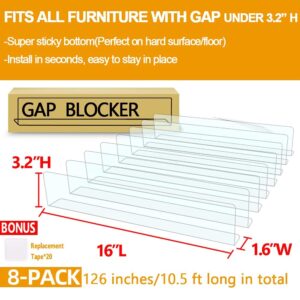 8-Pack Toy Blocker, QIYIHOME Gap Bumper for Under Furniture, BPA Free Safe PVC with Strong Adhesive, Stop Things Going Under Sofa Couch or Bed, Easy to Install