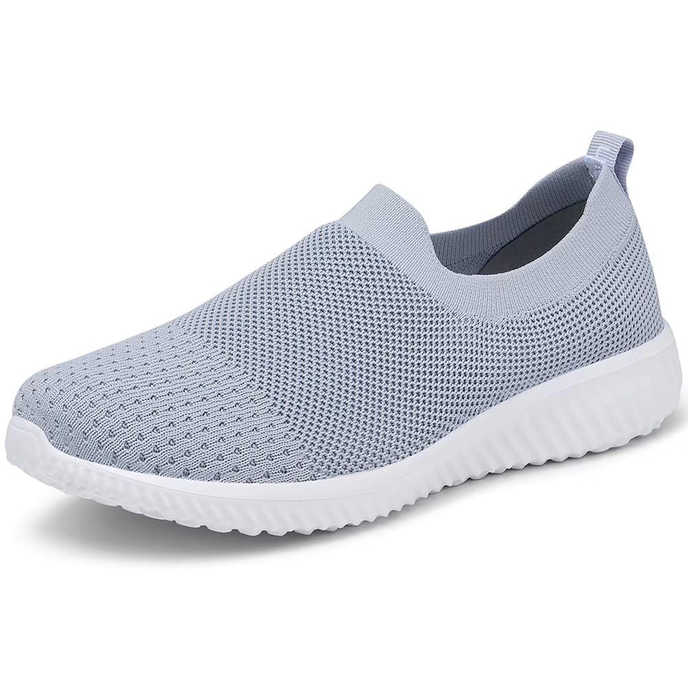 LANCROP Women's Walking Nurse Shoes Comfortable Lightweight Mesh Slip on Sneakers 12 US, Label 44 Grey