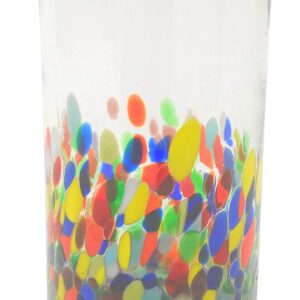 Hand Blown Mexican Drinking Glasses – Set of 6 Confetti Carmen Design Glasses (14 oz each)