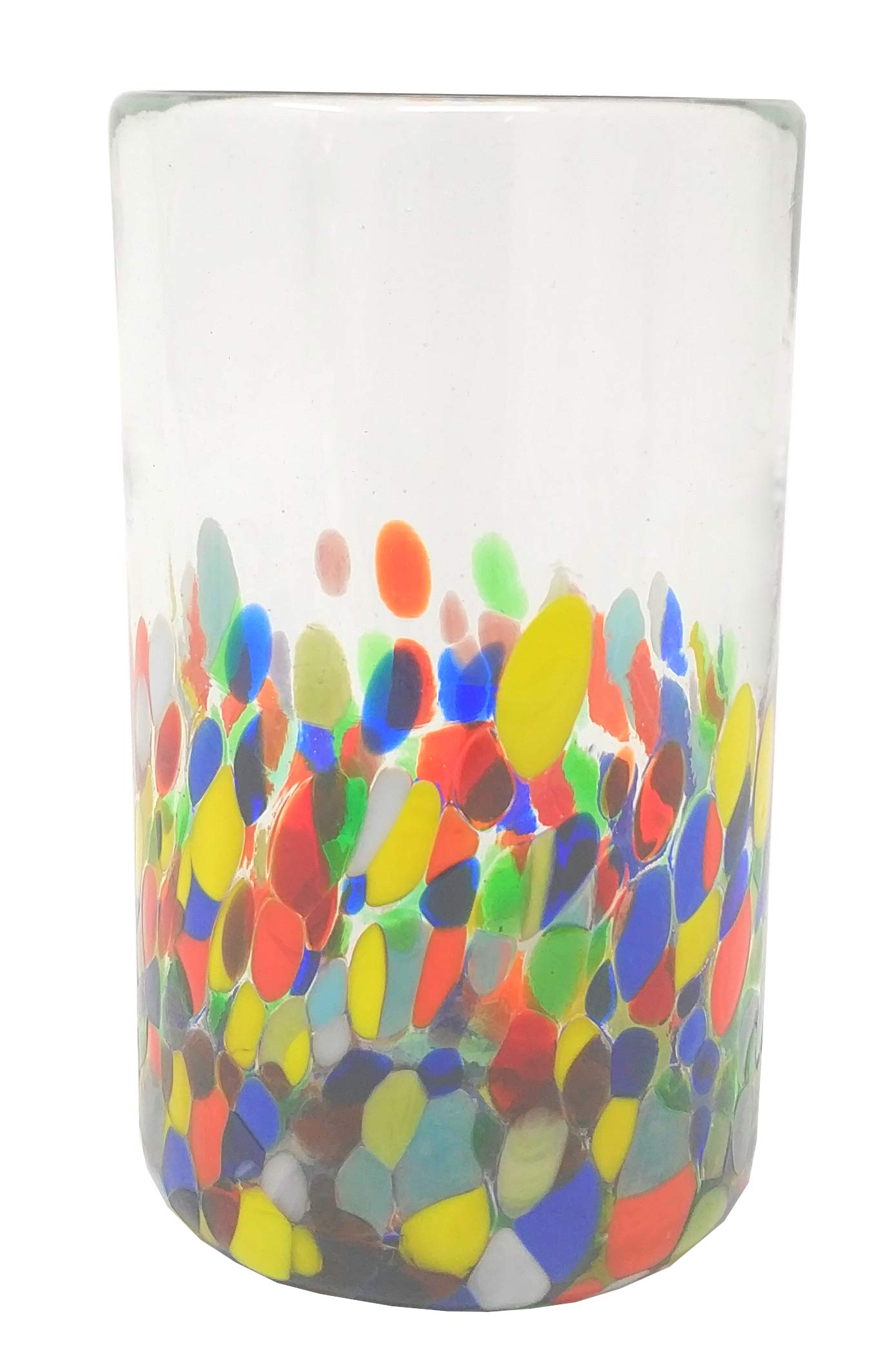 Hand Blown Mexican Drinking Glasses – Set of 6 Confetti Carmen Design Glasses (14 oz each)