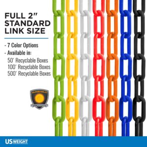 US Weight (Made in USA) 2" x 100' Black Plastic Safety Chain ft. SunShield UV Resistant Technology