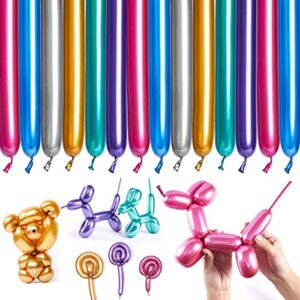 partywoo metallic twisting balloons, 50 pcs long balloons 260q modelling balloons in 6 metallic colors, magic balloons animal balloons for children's party, carnivals, jungle party