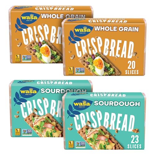 Wasa Swedish Crispbread, All-Natural Crackers, Fat Free, No Saturated Fat, 0g of Trans Fat, No Cholesterol, Kosher Certified, 3 Lb, Variety Pack (2 Sourdough, 2 Whole Grain)