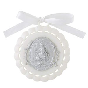 moulded crib medal with guardian angel for baby nursery room decor, 3 1/4 inch (white)