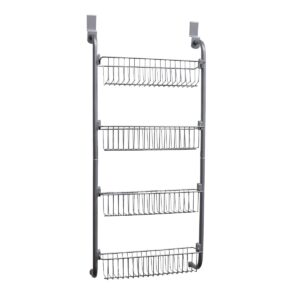 home basics heavy duty 4 tier over the door storage shelf hanging cabinet metal pantry rack organizer spice space, grey