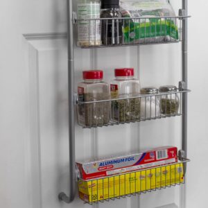 Home Basics Heavy Duty 4 Tier Over the Door Storage Shelf Hanging Cabinet Metal Pantry Rack Organizer Spice Space, Grey