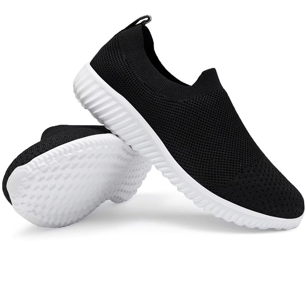 LANCROP Women's Walking Nurse Shoes - Mesh Slip on Comfortable Sneakers 11 US, Label 43 Black