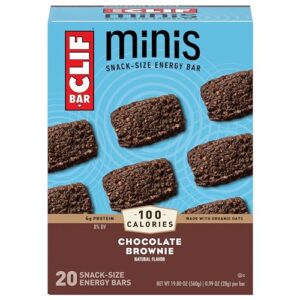 clif bar minis - chocolate brownie flavor - made with organic oats - 4g protein - non-gmo - plant based - snack-size energy bars - 0.99 oz. (20 pack) - case