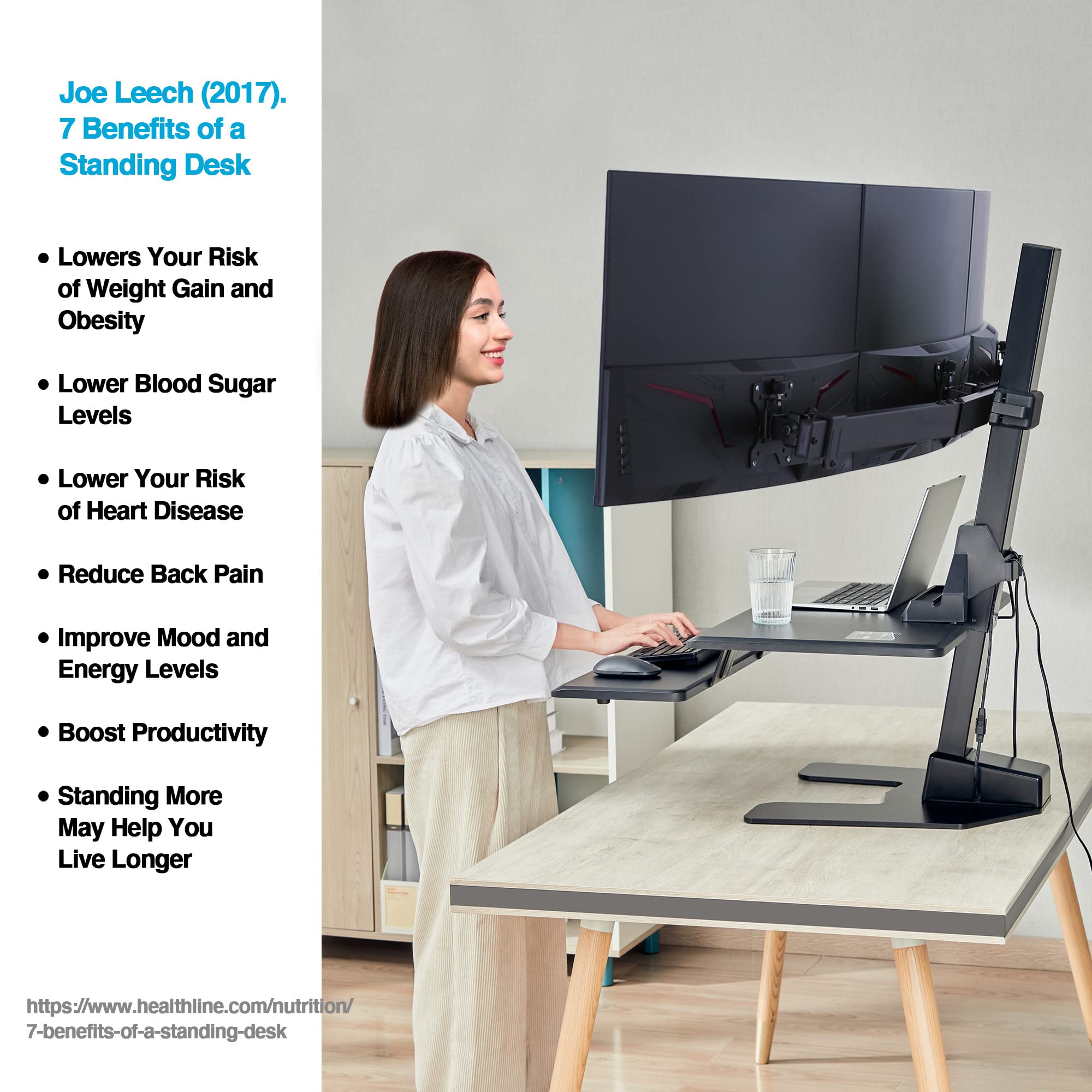 AVLT Triple 32" Monitor Electric Standing Desk Converter with Huge Keyboard Tray Extra Large 28"x 16" Spacious Tabletop Motorized Automatic Height Adjustable Sit to Stand Table Sturdy Small Footprint