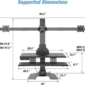 AVLT Triple 32" Monitor Electric Standing Desk Converter with Huge Keyboard Tray Extra Large 28"x 16" Spacious Tabletop Motorized Automatic Height Adjustable Sit to Stand Table Sturdy Small Footprint