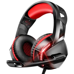 versiontech. g2000 gaming headset for ps5 pc ps4 xbox one controller,bass surround noise cancelling mic, over ear headphones with led lights for mac laptop xbox series x s nintendo switch games-red