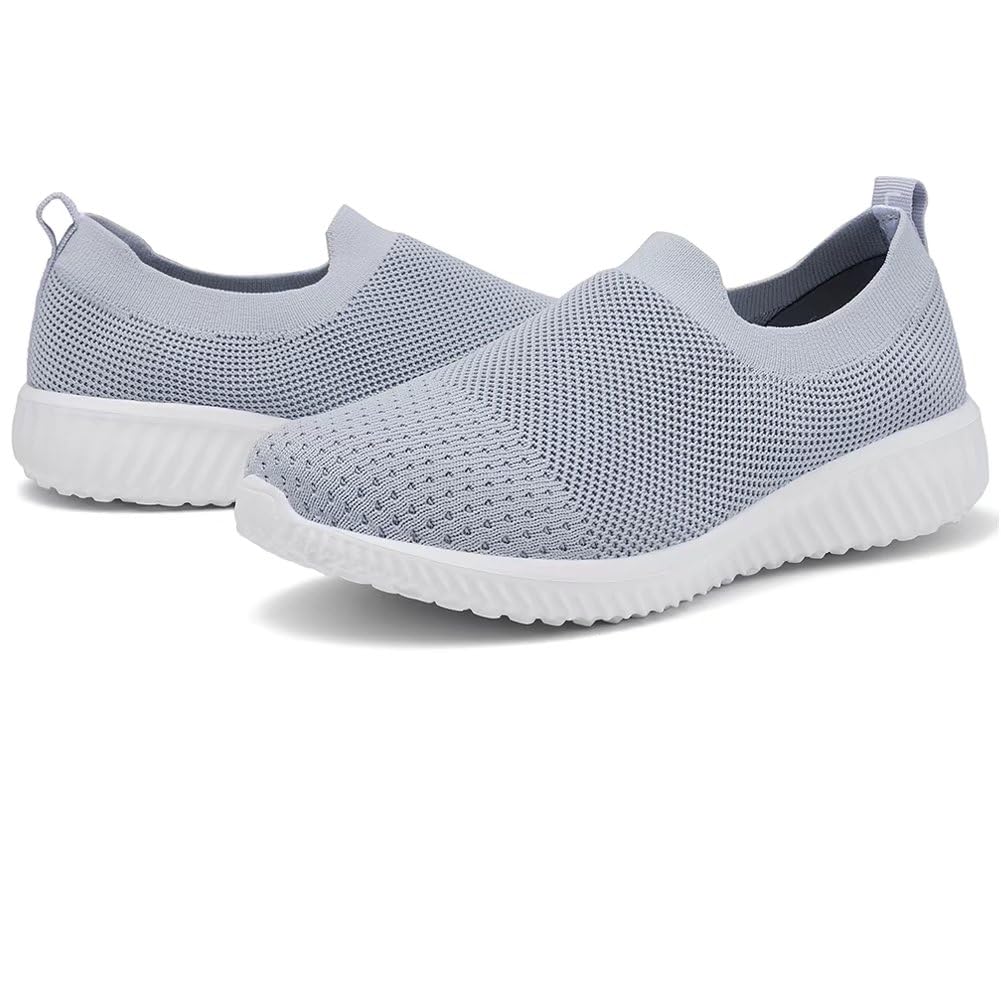 LANCROP Women's Walking Nurse Shoes - Mesh Slip on Comfortable Sneakers 8.5 US, Label 39 Grey