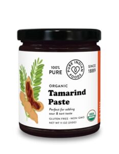 pure organic tamarind paste concentrate - sweet and sour sauce for indian chutney and thai curry, gluten free, no sugar added, glass jar (1 pack)