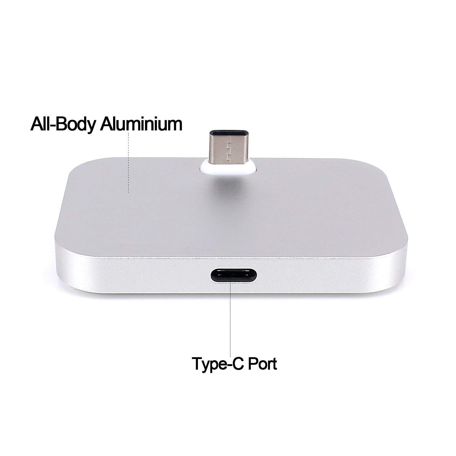 Yeebline Type C Charger Dock, [Aluminum Alloy] USB Type-C Charger Stand Cradle Charging Station Compatible with iPhone 15 Series, Nexus 6P/5X, OnePlus 3T/3/2 and Other USB-C Devices (Silver Aluminum)