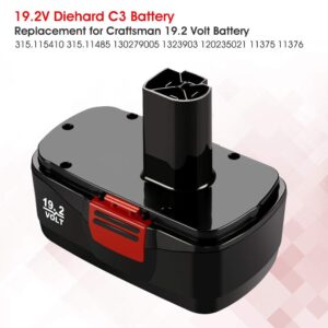 2 Packs 3.6Ah Ni-Mh 19.2V Diehard C3 Battery and Charger Compatible with Craftsman 19.2 Volt Battery Lithium-ion Ni-Mh&Ni-Cd 11375 11376 130279005 1323903 315.115410 315.11485