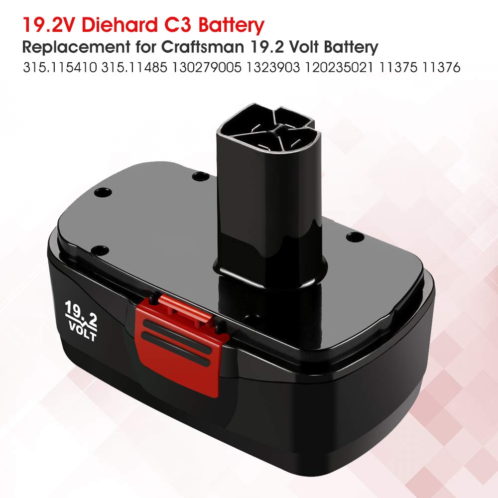 2 Packs 3.6Ah Ni-Mh 19.2V Diehard C3 Battery and Charger Compatible with Craftsman 19.2 Volt Battery Lithium-ion Ni-Mh&Ni-Cd 11375 11376 130279005 1323903 315.115410 315.11485