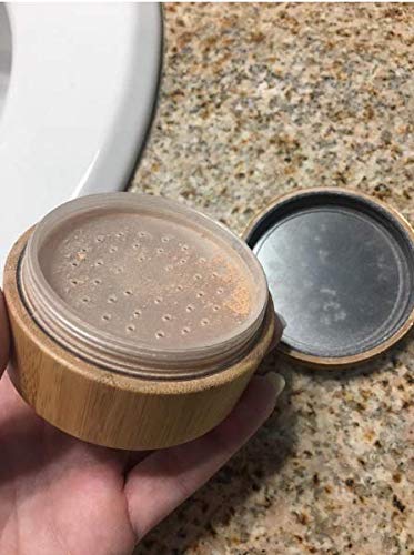 30ml 1 oz Empty Bamboo Loose Powder Box Case Container with Powder Puff and Sifter Cosmetic Makeup Holder