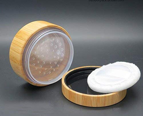 30ml 1 oz Empty Bamboo Loose Powder Box Case Container with Powder Puff and Sifter Cosmetic Makeup Holder
