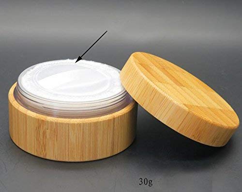 30ml 1 oz Empty Bamboo Loose Powder Box Case Container with Powder Puff and Sifter Cosmetic Makeup Holder