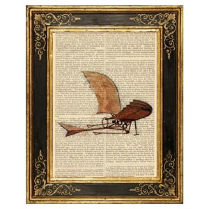 da vinci flying machine glider design upcycled vintage book page art print 8x10 unframed