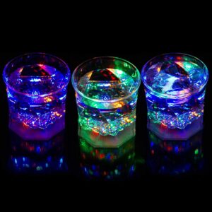 Liquid Activated Multicolor LED Old Fashioned Glasses ~ Fun Light Up Drinking Tumblers - 10 oz. - Set of 4