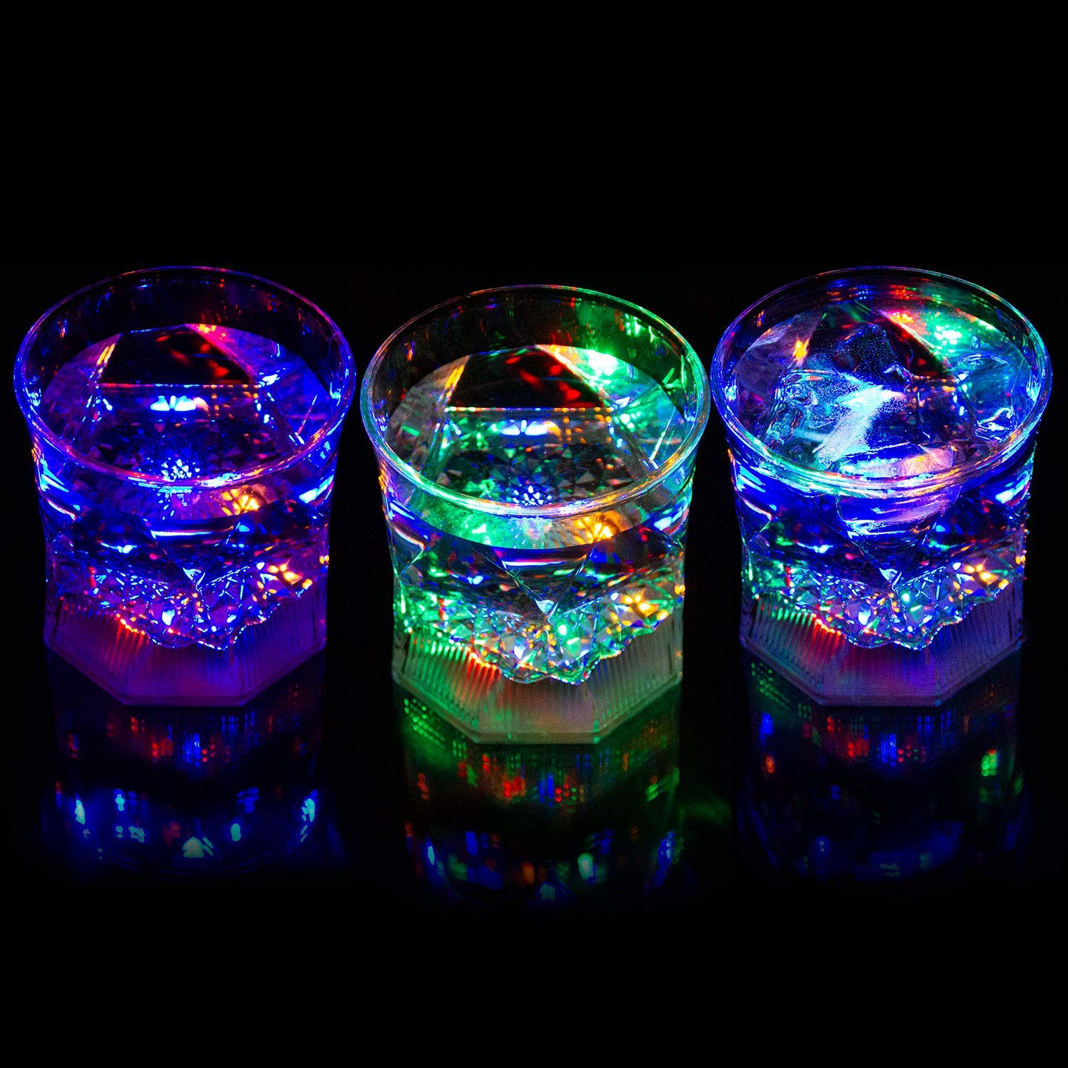 Liquid Activated Multicolor LED Old Fashioned Glasses ~ Fun Light Up Drinking Tumblers - 10 oz. - Set of 4