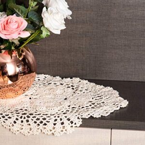 Eiyye 2-Pieces Handmade Cotton Crochet Doilies Oval Lace Table Placemats 12 x17inch, Beige