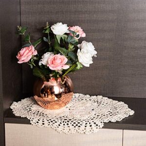 Eiyye 2-Pieces Handmade Cotton Crochet Doilies Oval Lace Table Placemats 12 x17inch, Beige