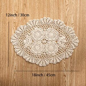 Eiyye 2-Pieces Handmade Cotton Crochet Doilies Oval Lace Table Placemats 12 x17inch, Beige