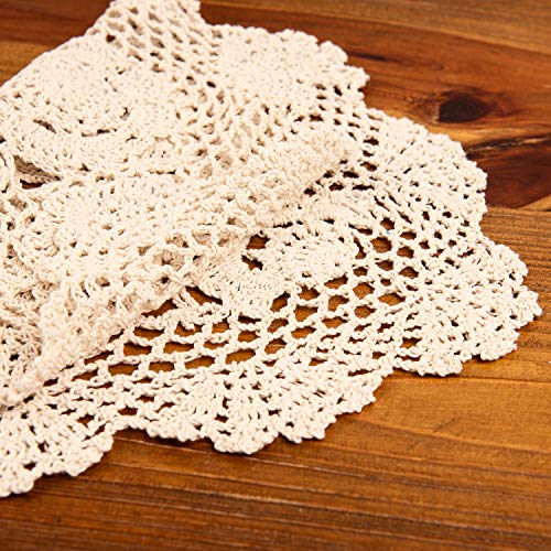 Eiyye 2-Pieces Handmade Cotton Crochet Doilies Oval Lace Table Placemats 12 x17inch, Beige