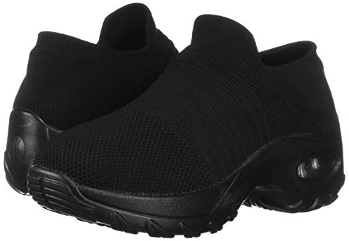 Women's Walking Shoes Sock Sneakers - Mesh Slip On Air Cushion Lady Girls Modern Jazz Dance Easy Shoes Platform Loafers Pure Black,8