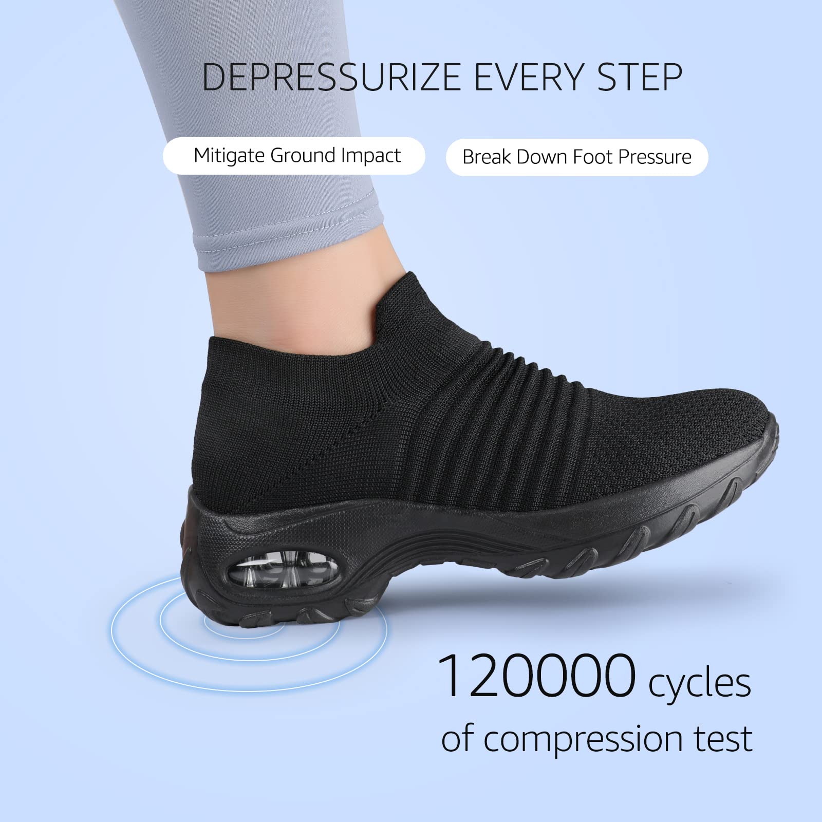 HKR Womens Walking Shoes Slip On Light Weight Mesh Platform Nursing Shoes Air Cushion Sneakers All Black 8.5(1839 EU 40.5)