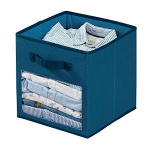 idesign emmy fabric storage cube bin, small basket container with dual side handles for closet, bedroom, toys, nursery - blue